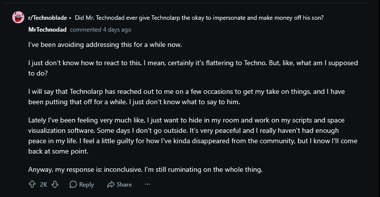 Technodad's "response"